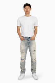 Heavy Rip & Repaired Jeans - Bergamo Blue