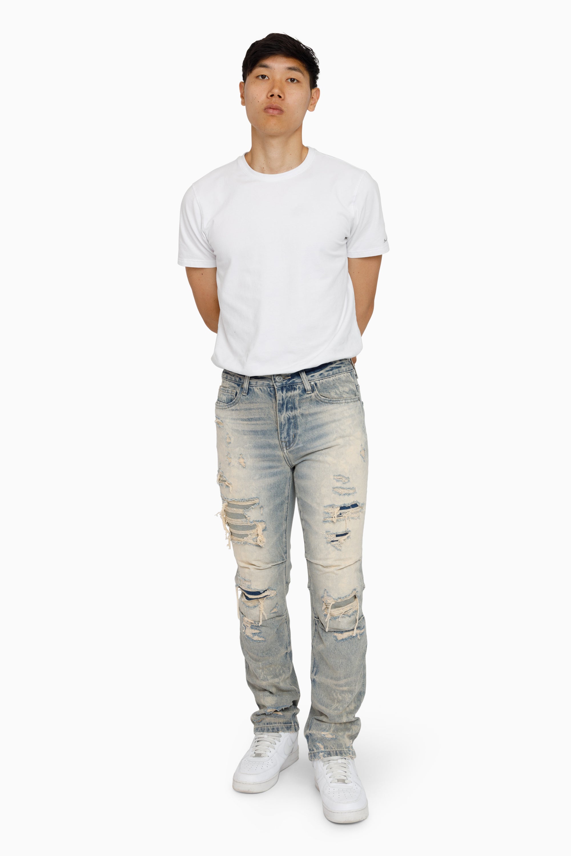 Heavy Rip & Repaired Jeans - Bergamo Blue