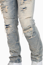 Heavy Rip & Repaired Jeans - Bergamo Blue