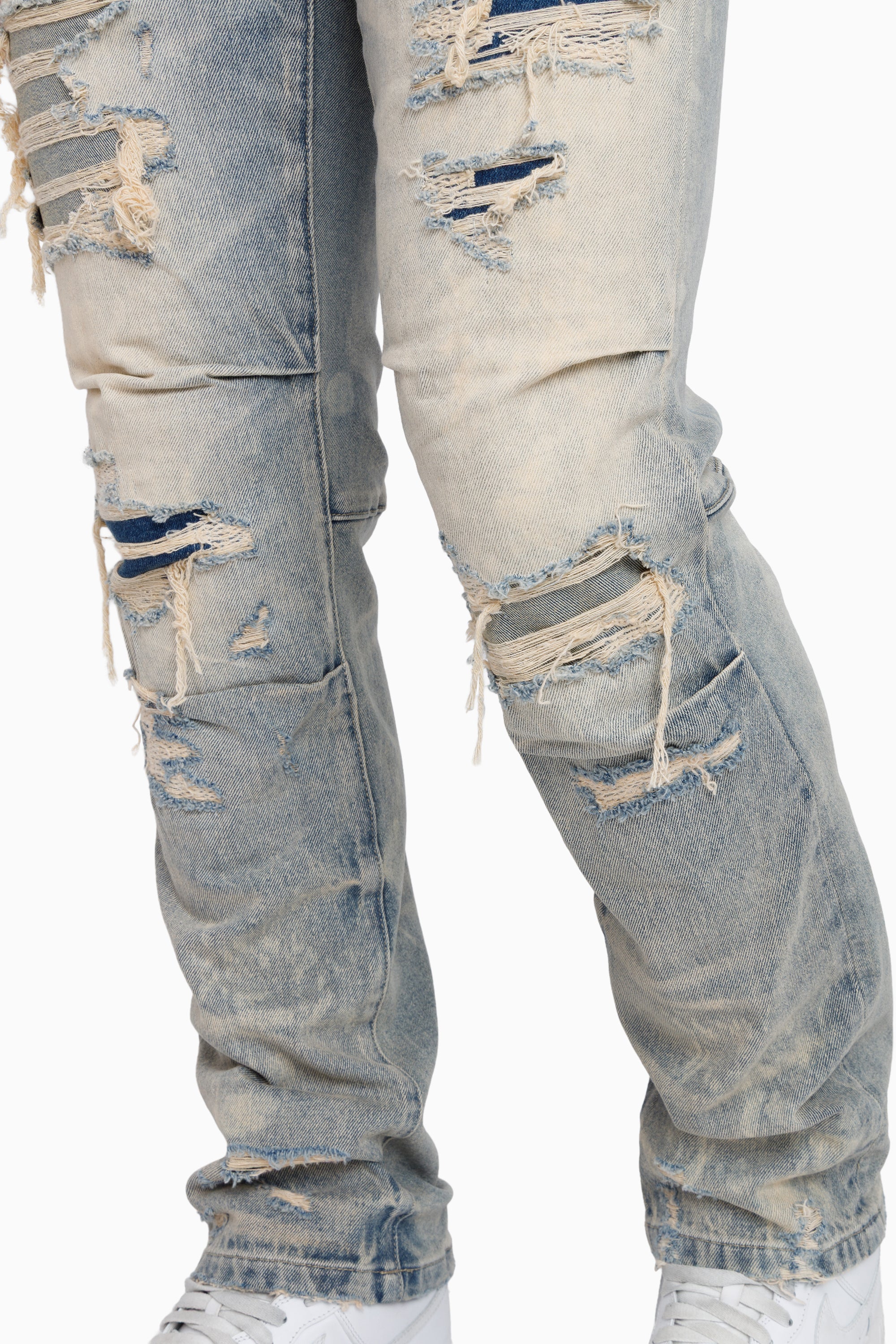 Heavy Rip & Repaired Jeans - Bergamo Blue