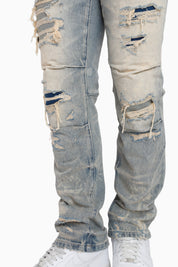 Heavy Rip & Repaired Jeans - Bergamo Blue