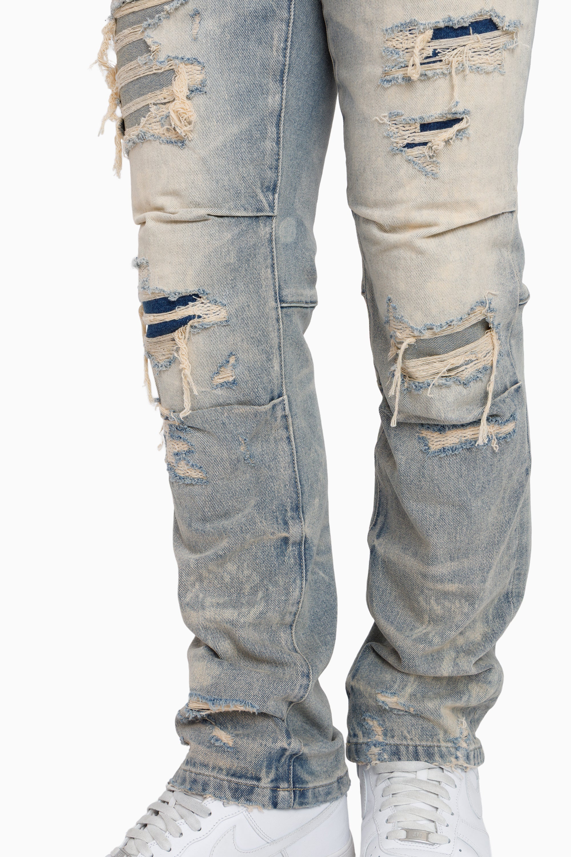 Heavy Rip & Repaired Jeans - Bergamo Blue