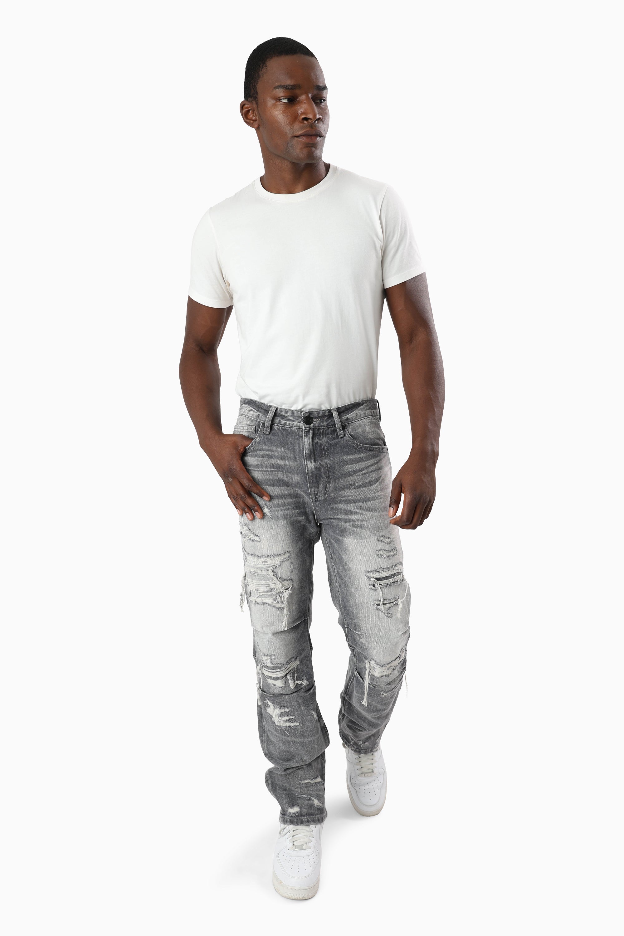 Heavy Rip & Repaired Jeans - Ceres Grey