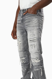 Heavy Rip & Repaired Jeans - Ceres Grey
