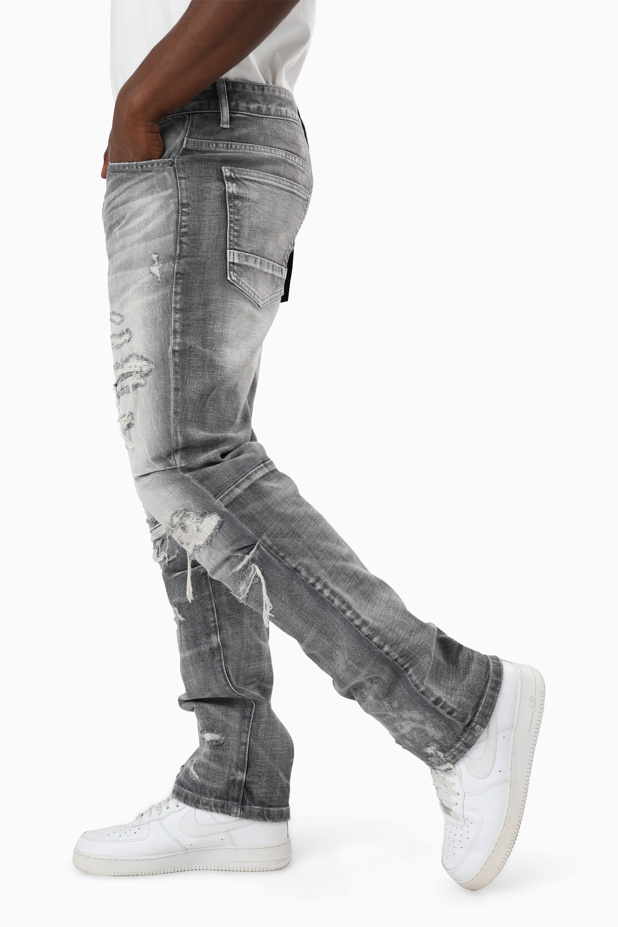 Heavy Rip & Repaired Jeans - Ceres Grey
