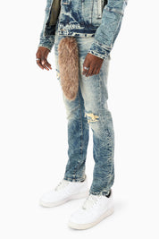 Vintage Washed Jeans With Chain Detail - Arbor Blue