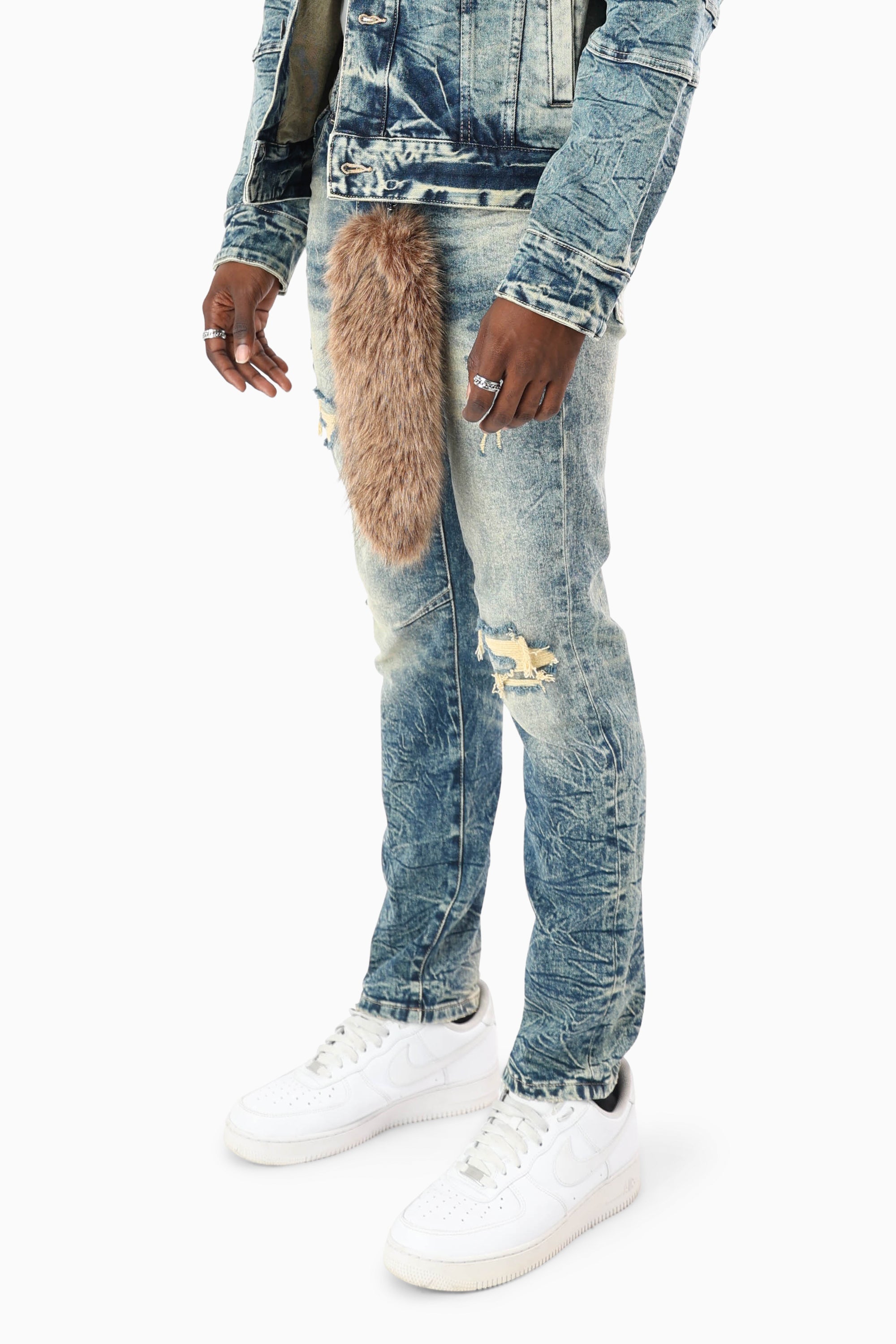 Vintage Washed Jeans With Chain Detail - Arbor Blue