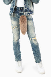 Vintage Washed Jeans With Chain Detail - Arbor Blue