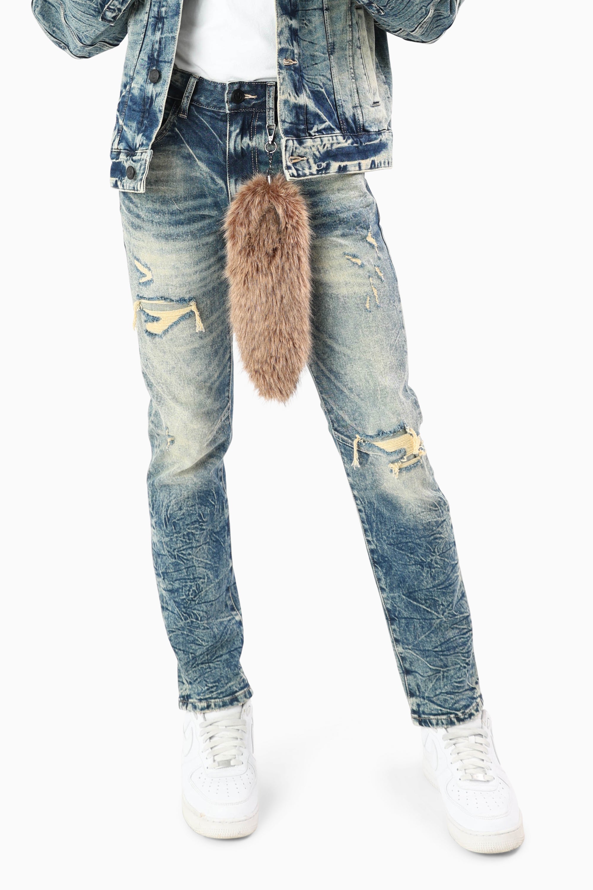 Vintage Washed Jeans With Chain Detail - Arbor Blue