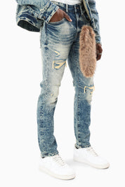 Vintage Washed Jeans With Chain Detail - Arbor Blue