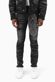 Vintage Washed Jeans With Chain Detail - Tetra Black