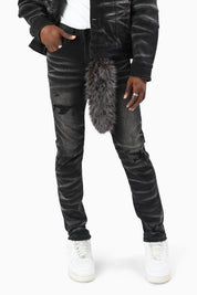 Vintage Washed Jeans With Chain Detail - Tetra Black