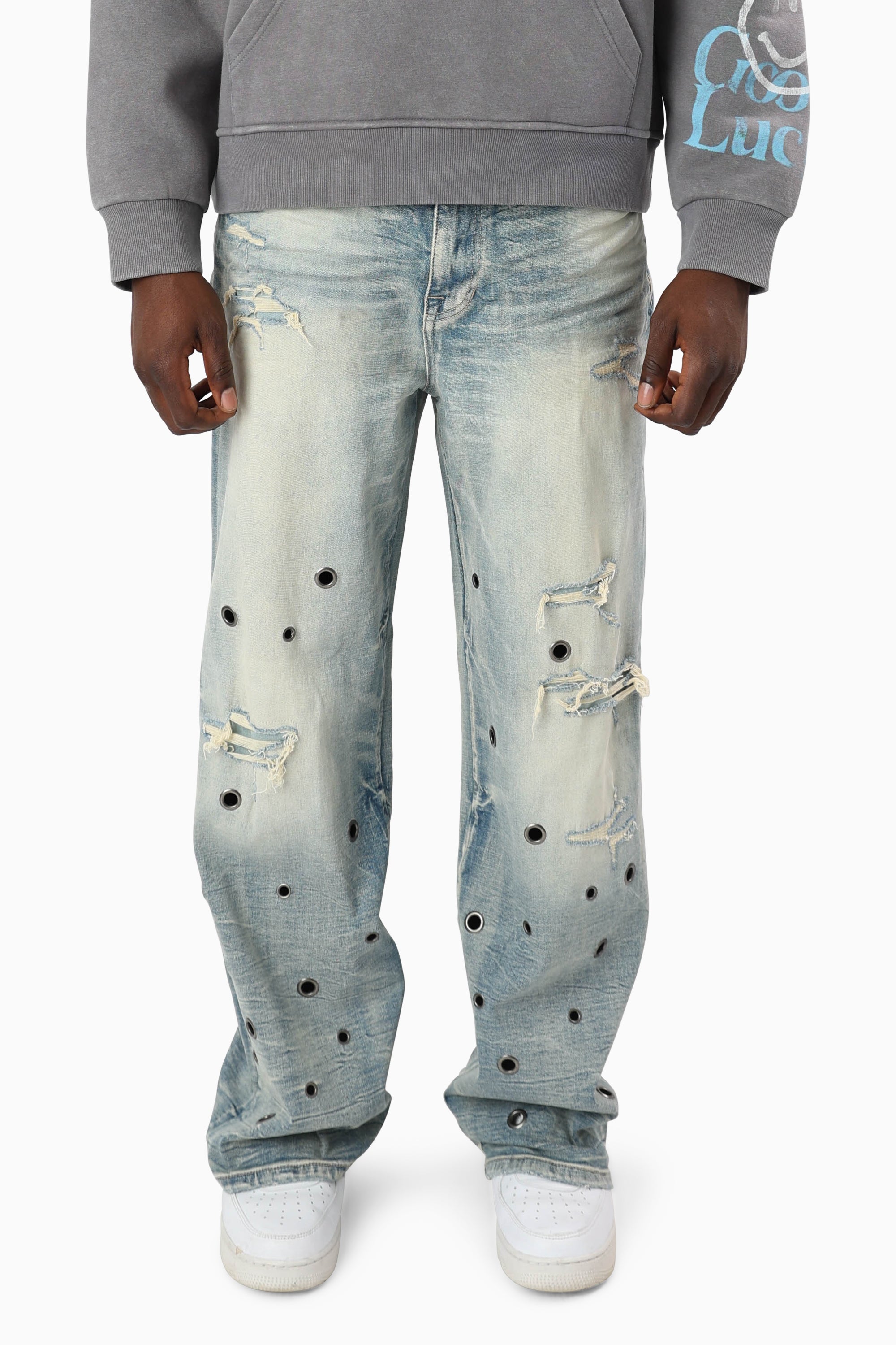 Metal Grommet Jeans - Livo Blue