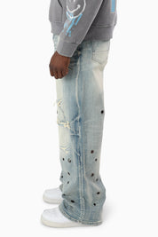 Metal Grommet Jeans - Livo Blue