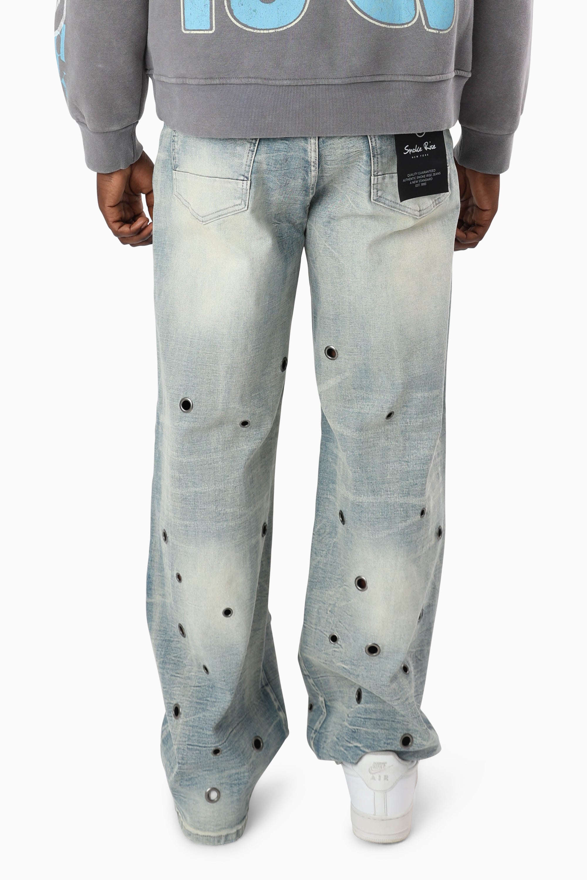 Metal Grommet Jeans - Livo Blue