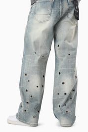 Metal Grommet Jeans - Livo Blue