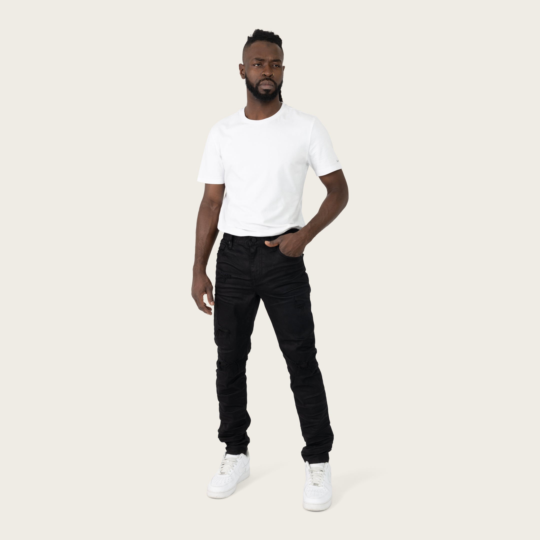 Men's Denim Jeans | Distressed, Black, Classic Wash | Smoke Rise
