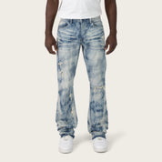 Lazy Stacked Sunbleached Effect Washed Jeans - Kennet Blue