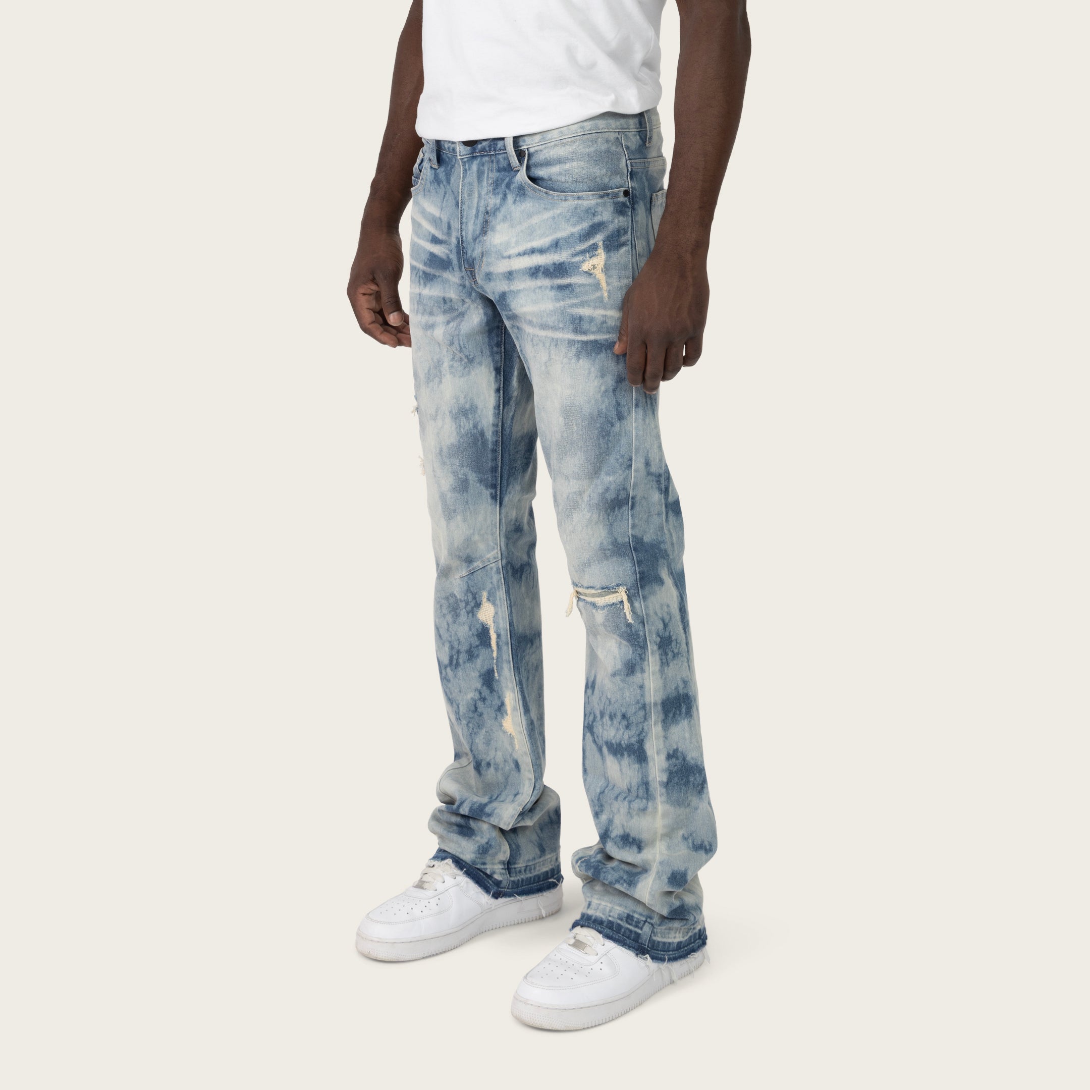 Lazy Stacked Sunbleached Effect Washed Jeans - Kennet Blue