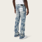 Lazy Stacked Sunbleached Effect Washed Jeans - Kennet Blue
