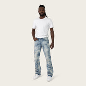 Lazy Stacked Sunbleached Effect Washed Jeans - Kennet Blue
