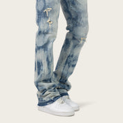 Lazy Stacked Sunbleached Effect Washed Jeans - Kennet Blue