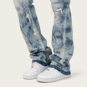 Lazy Stacked Sunbleached Effect Washed Jeans - Kennet Blue