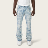 Lazy Stacked Sunbleached Effect Washed Jeans - Morse Blue