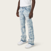 Lazy Stacked Sunbleached Effect Washed Jeans - Morse Blue