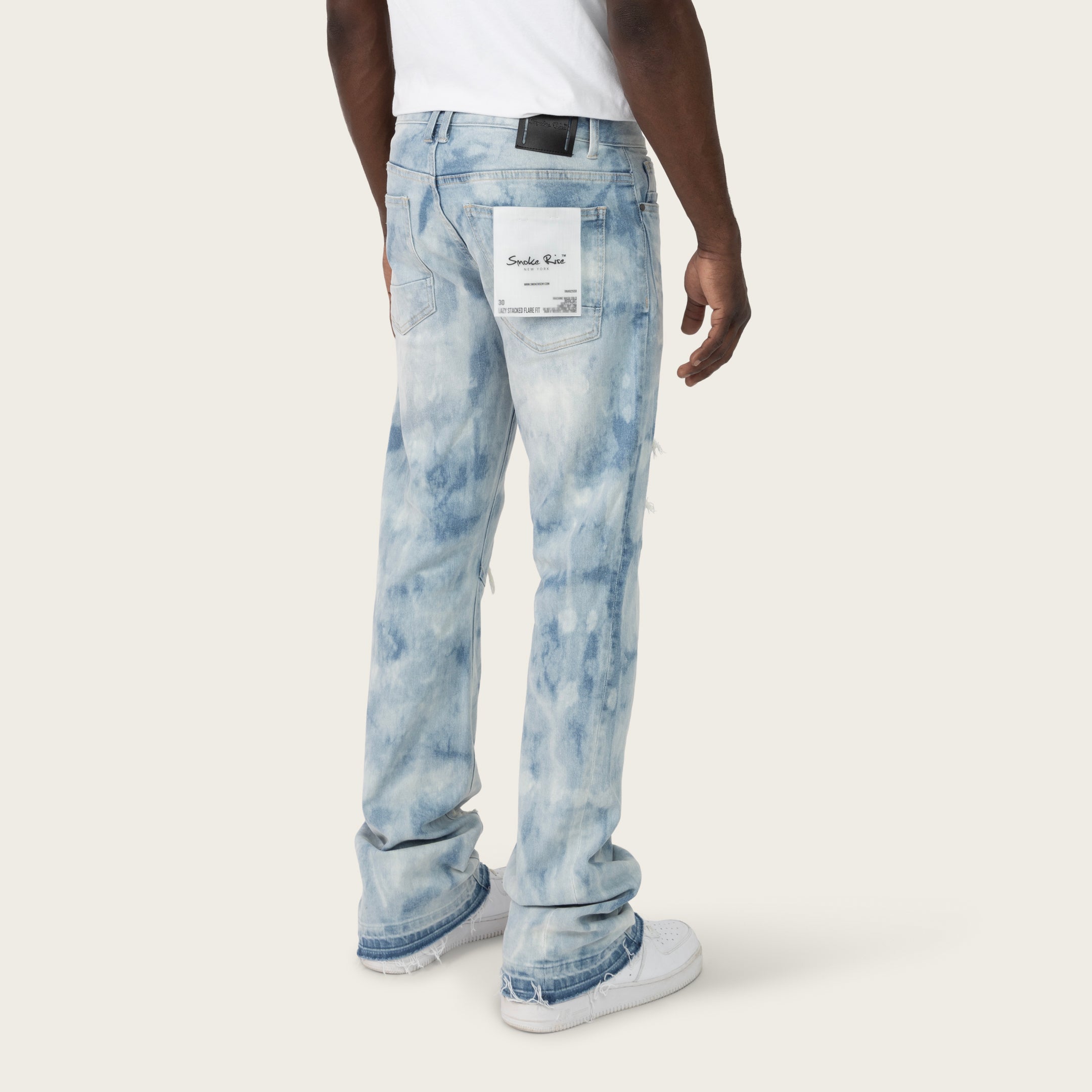 Lazy Stacked Sunbleached Effect Washed Jeans - Morse Blue