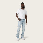 Lazy Stacked Sunbleached Effect Washed Jeans - Morse Blue