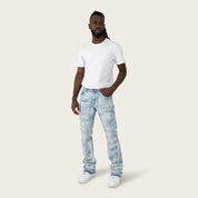 Lazy Stacked Sunbleached Effect Washed Jeans - Morse Blue