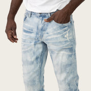 Lazy Stacked Sunbleached Effect Washed Jeans - Morse Blue