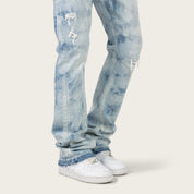 Lazy Stacked Sunbleached Effect Washed Jeans - Morse Blue