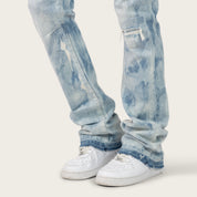 Lazy Stacked Sunbleached Effect Washed Jeans - Morse Blue