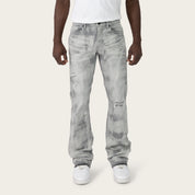 Lazy Stacked Sunbleached Effect Washed Jeans - Union Grey