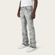 Lazy Stacked Sunbleached Effect Washed Jeans - Union Grey