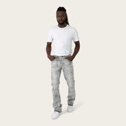 Lazy Stacked Sunbleached Effect Washed Jeans - Union Grey