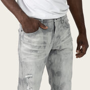 Lazy Stacked Sunbleached Effect Washed Jeans - Union Grey