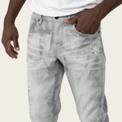 Lazy Stacked Sunbleached Effect Washed Jeans - Union Grey