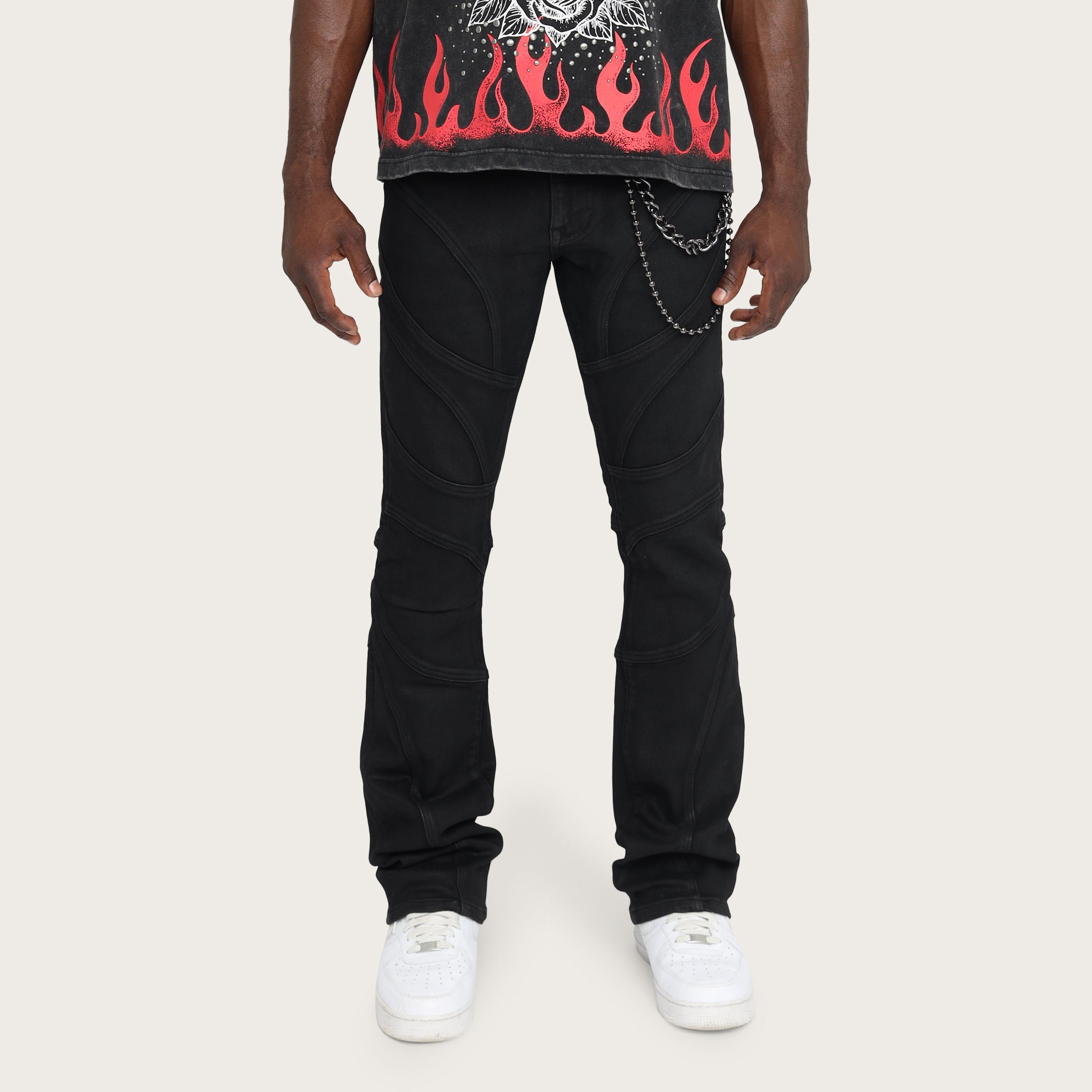 Lazy Stacked Engineered Pants - Glow Black