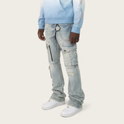 Lazy Stacked Utility Jeans - Baltic Blue