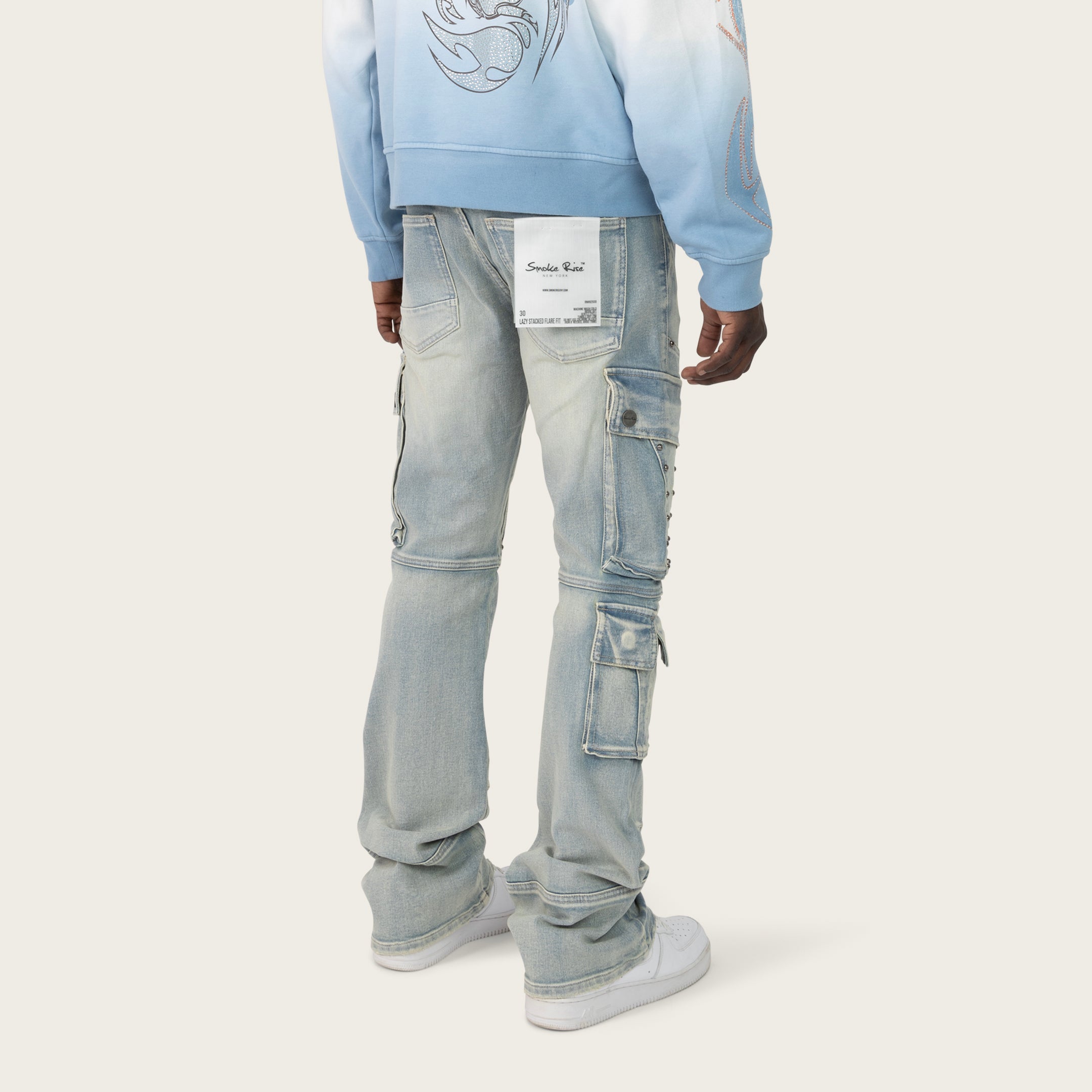 Lazy Stacked Utility Jeans - Baltic Blue