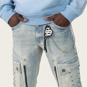 Lazy Stacked Utility Jeans - Baltic Blue