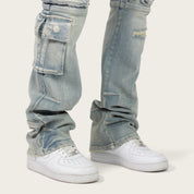 Lazy Stacked Utility Jeans - Baltic Blue