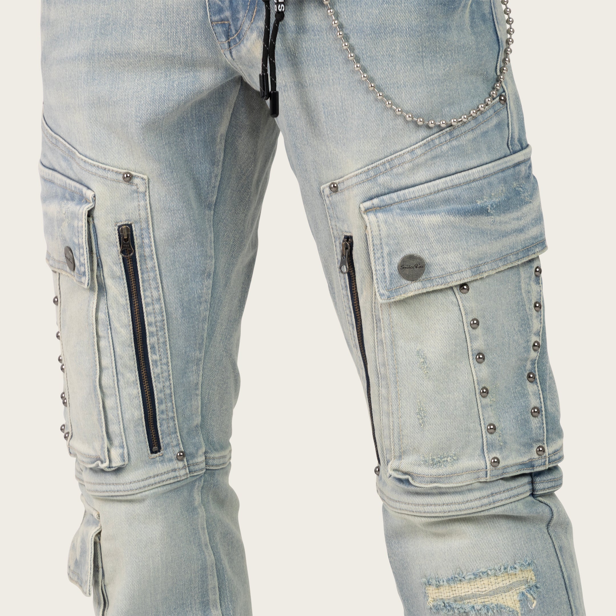 Lazy Stacked Utility Jeans - Baltic Blue