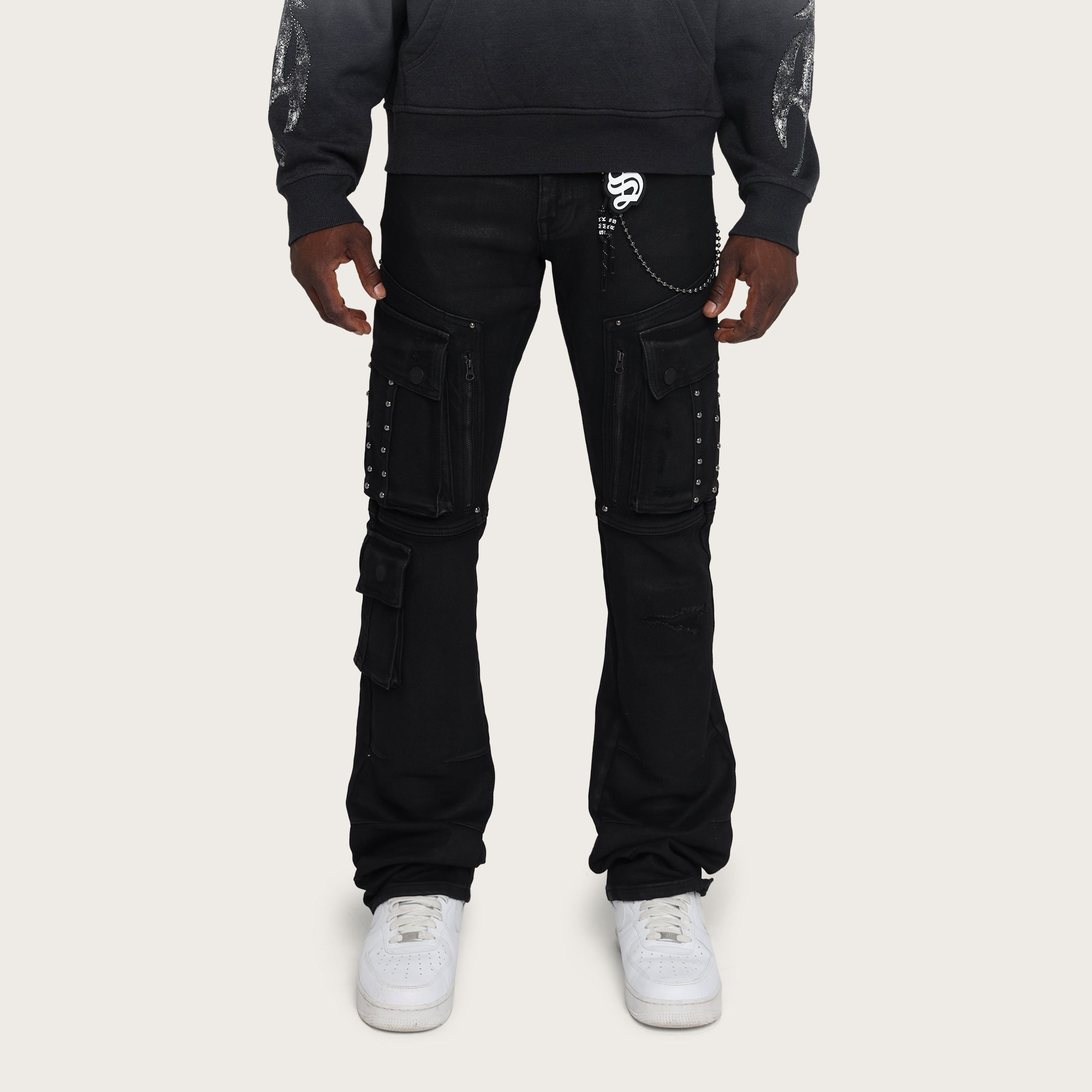 Lazy Stacked Utility Jeans - Glow Black