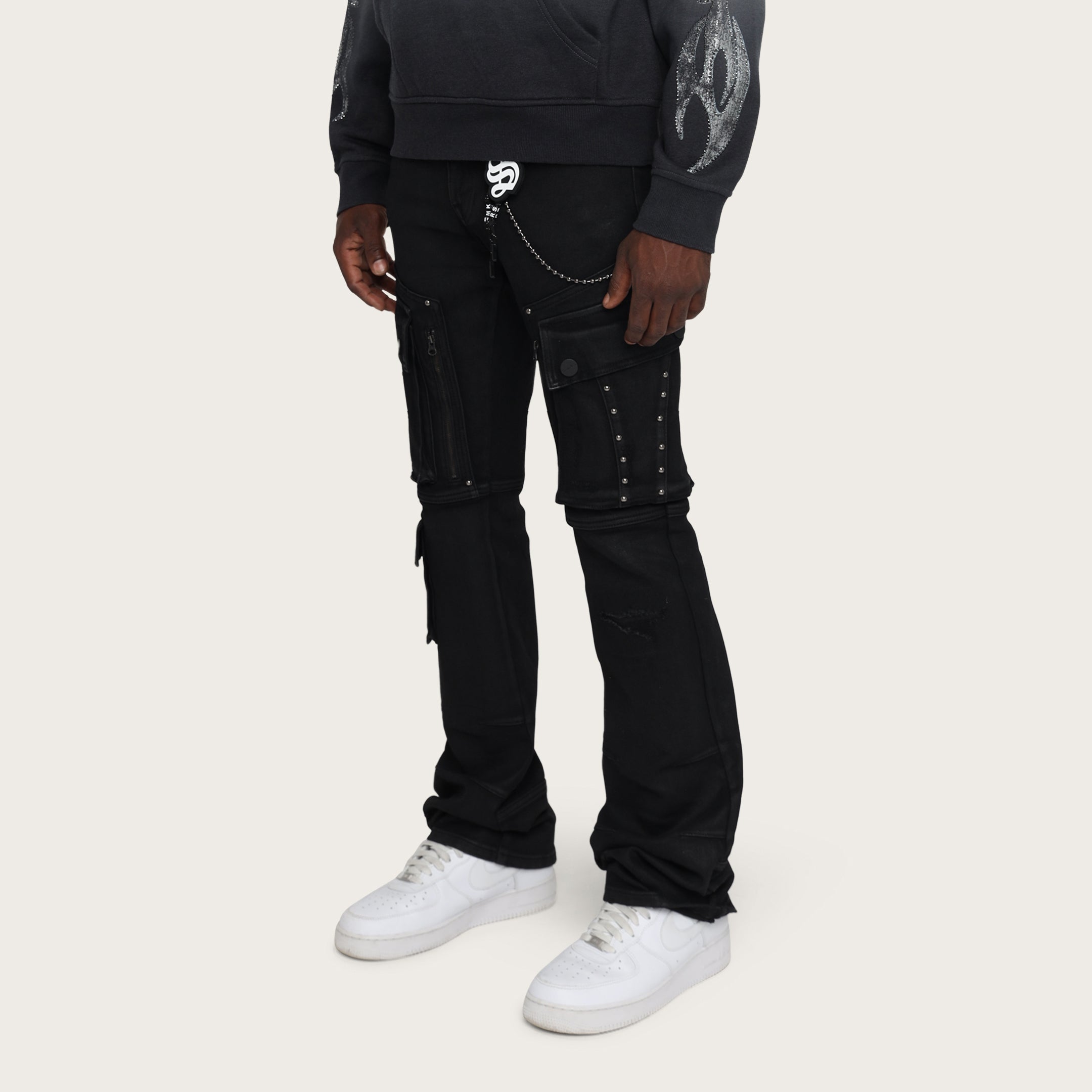 Lazy Stacked Utility Jeans - Glow Black