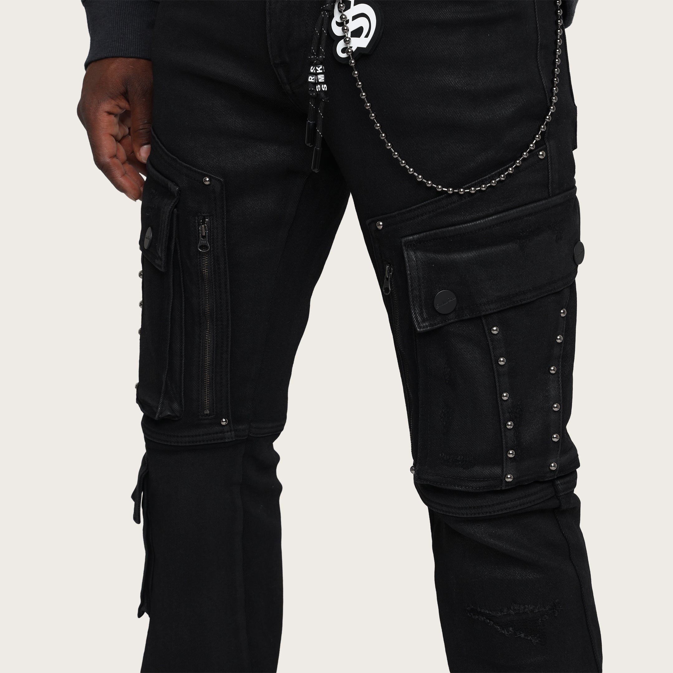 Lazy Stacked Utility Jeans - Glow Black
