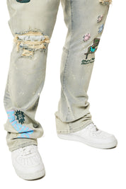 Big and Tall - Puff High Density Printed Stacked Denim Jeans - Ombre Blue